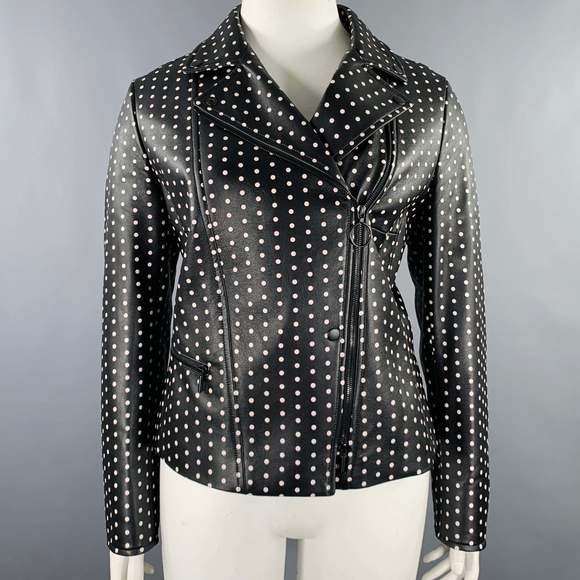 AKRIS Jackets & Blazers - AKRIS Black White Leather Polka Dot Lambskin Biker Jacket